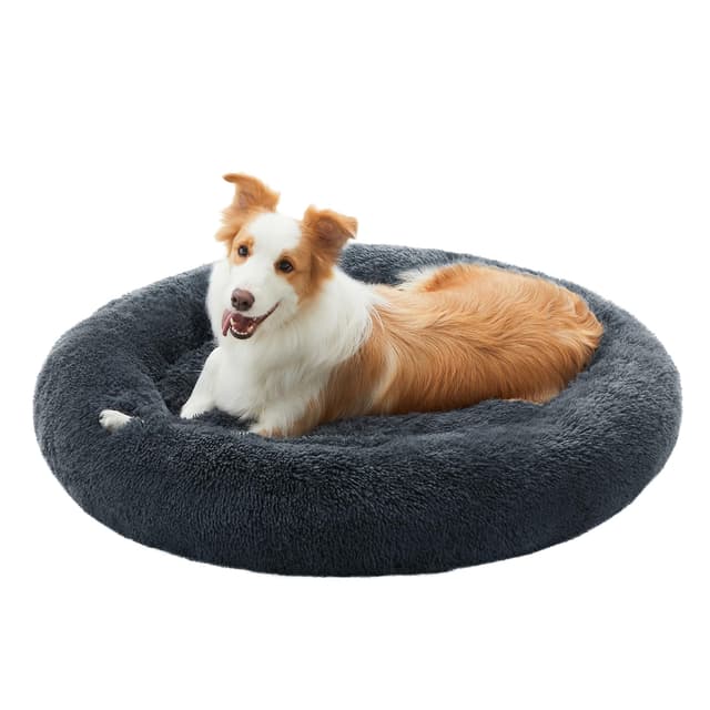🐶 Feandrea Hundebett flauschig, Katzenbett, Donut Kissen, waschbar - Dunkelgrau PGW041G02
