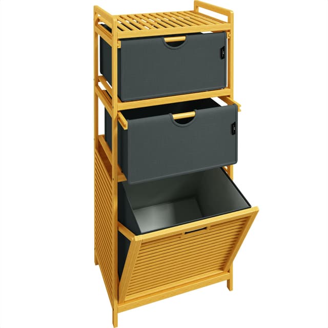 🌿 AdelDream Wäschekorb Bambus Wäschekörbe 3 Fächer - Grau-6-29 Angebot
