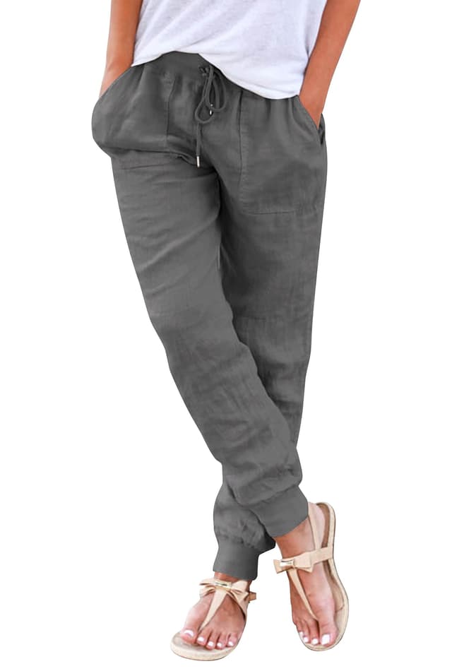 Damen Sommer Leinenhose 🌞👖 | Casual Freizeithose Stretch | Dunkelgrau