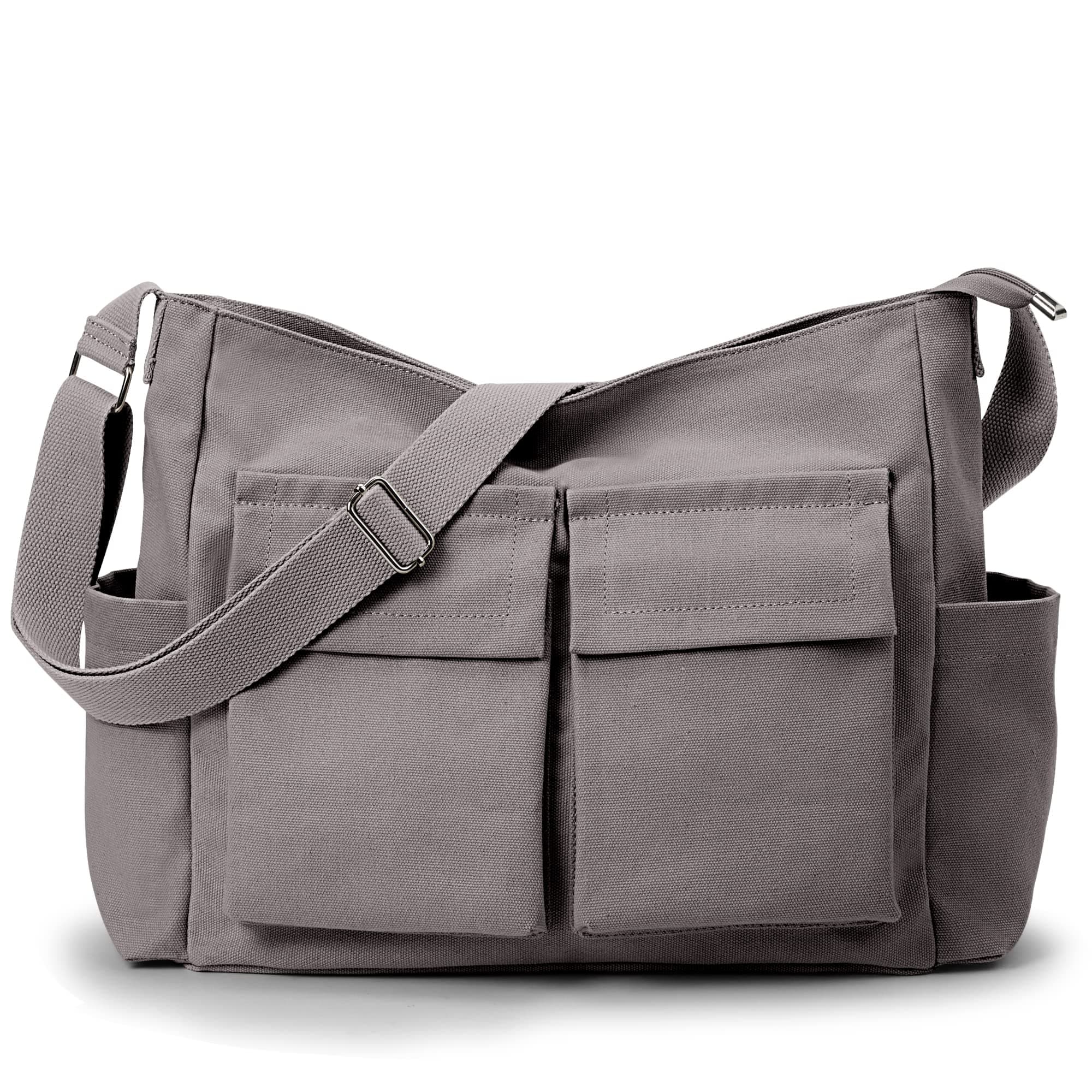 KALIDI Canvas Umhängetasche Crossbody Messenger Bag Schultertaschen Damen Herren Große Casual Hobo Bag Grau 💼🌧️