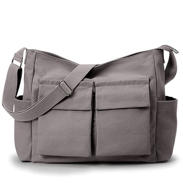 KALIDI Canvas Umhängetasche Crossbody Messenger Bag Schultertaschen Damen Herren Große Casual Hobo Bag Grau 💼🌧️