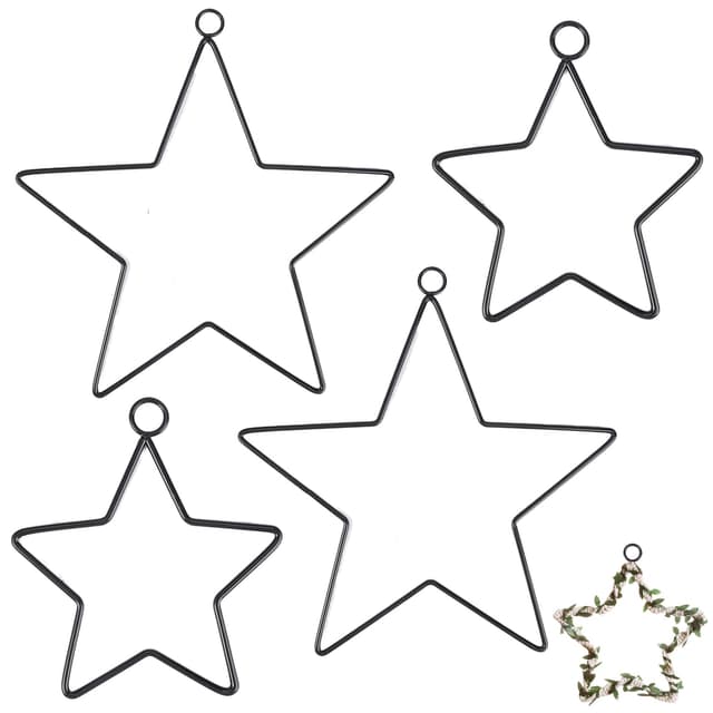 🌟🌟🌟 4 Stück Metallring Stern Schwarz, 10cm/20cm Sterne Metall zum Basteln 🌟🌟🌟