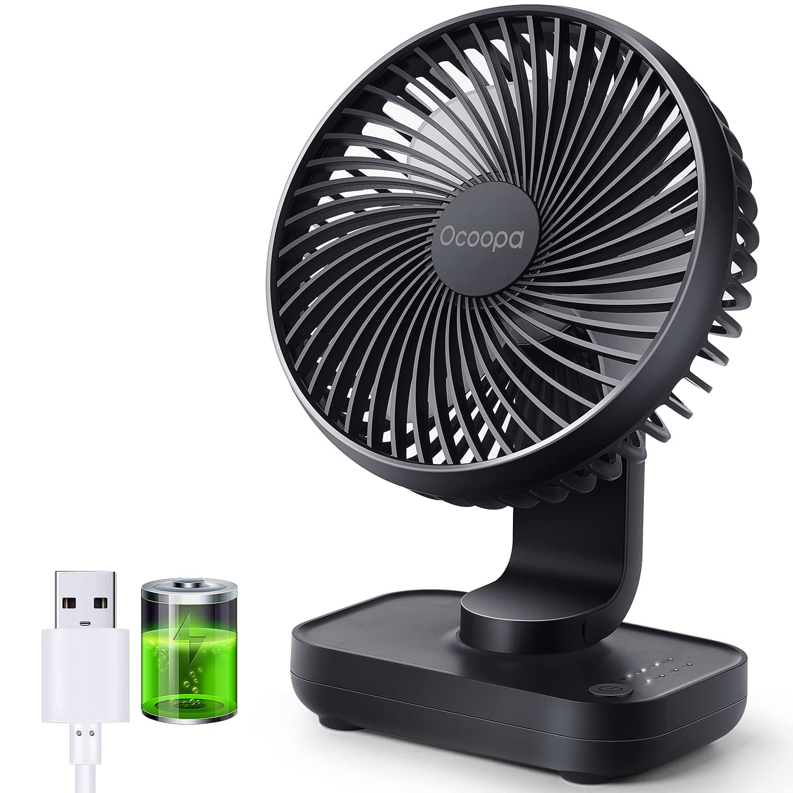 OCOOPA USB Ventilator Ultra Leise - 4000mAh Tischventilator, 4 Geschwindigkeiten, Mini Ventilator für den Schreibtisch, Zuhause und Büro