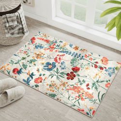 🌼 HUGEAR Beige Waschbarer Teppich Blumenmuster 60x90cm 🌸 Bumen Boho Eingangsbereich Neutral Modern Fußmatte Badezimmerteppich Weich rutschfest Kleiner Kurzflor Bad Schlafzimmer Carpet Bedroom Beige 60 x 90 cm (Rechteckig) - Angebot