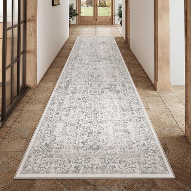 🌟 HUGEAR Grau Läufer Teppich 60x240 cm - Vintage Stil 🌸
