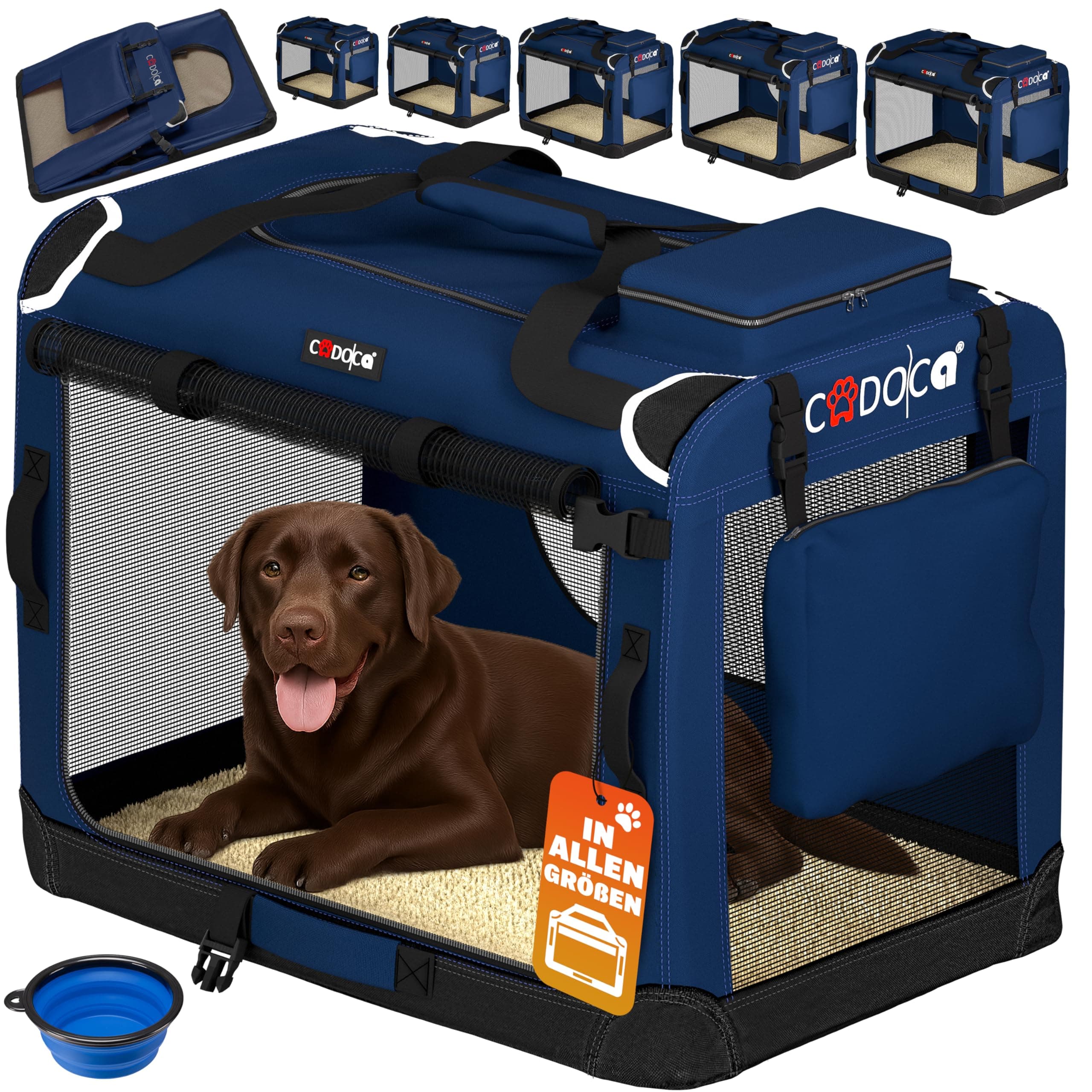 🐾 CADOCA® Hundebox faltbar Transportbox XXL 90x60x66cm Navy Blau 🐕