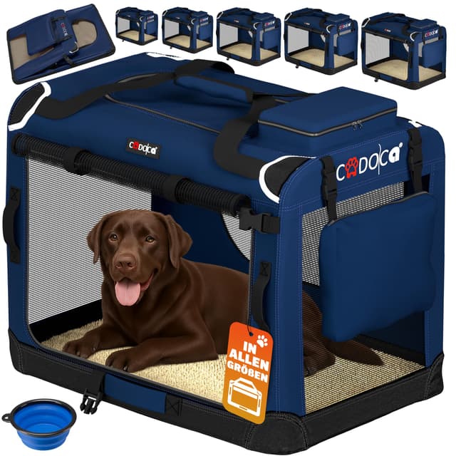 🐾 CADOCA® Hundebox faltbar Transportbox XXL 90x60x66cm Navy Blau 🐕