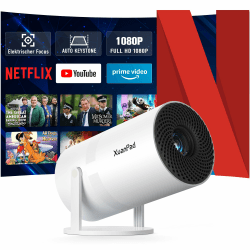 [Netflix-zertifizierter & Elektrischer Focus] Beamer 19000L 1080P Mini Beamer mit WiFi & Bluetooth Projektor mit 210° drehbarer Stand, Automatische Trapezkorrektur, Staubfilter & Wärmeableitungssystem B-Netflix & 19000L(Neuestes Modell)