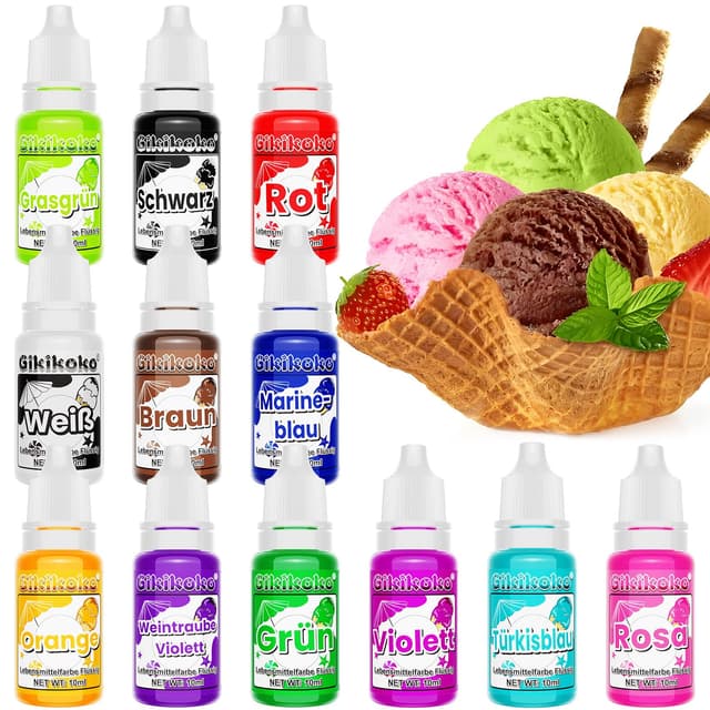 🌈 Hochkonzentrierte Lebensmittelfarbe Flüssige - 12 Farben für Backen und DIY-Projekte 🍰