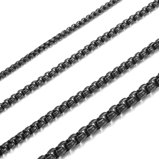 HSWYFCJY Damen/Herren Halskette Edelstahl Silber Gold Schwarz Box Kette 2/2.5/3/4 MM Briolette Kette Venetian LinkKettes Link Collier Halskette Länge 18/20/22/24/28 Zoll Schwarze-3mm 60.0 Zentimeter