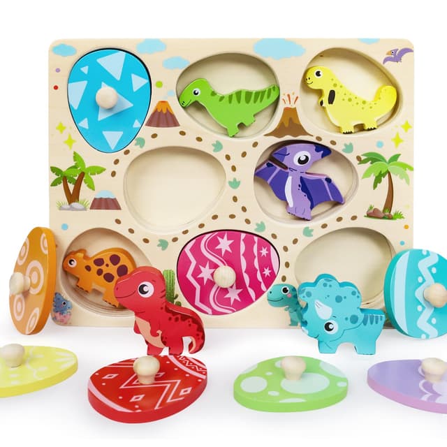 🦕 LZDMY Montessori Spielzeug ab 1 Jahr Baby Holzpuzzle Dino-Edition