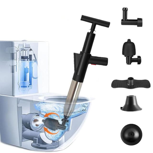 🚽🔧 WCIC 5-in-1 Hochdruck-Druckspüler WC Pömpel mit Pressluft | Abflussreiniger für Toilette/Waschbecken/Badewanne (Schwarz)