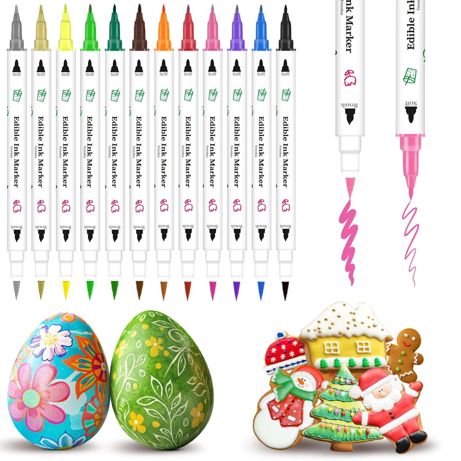 Treedoa Lebensmittelfarbe Stifte Backen - 12 Bunte Marker für Kekse, Kuchen und mehr! 🎨🍰