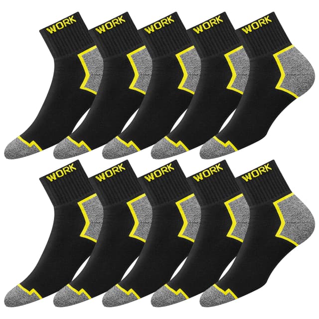 🧦 SOXCO 10 Paar Kurze Arbeitssocken Herren Quarter Socken WORK Socks 43-46 Schwarz
