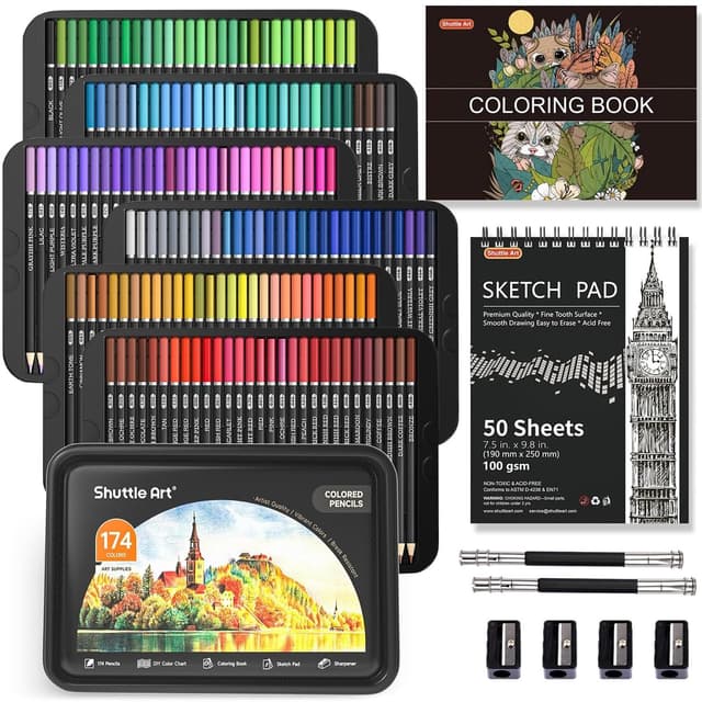 🌈 Shuttle Art 174 Buntstifte Set - Profi Farbstifte auf Weichwachsbasis 🎨