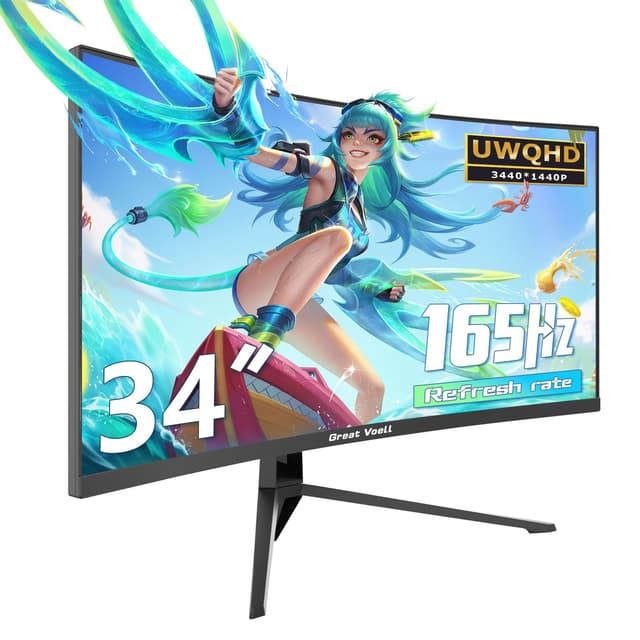 🔥 Tolles Angebot! Großer Voell 34 Zoll Gaming Monitor Curved, 165Hz, UWQHD 3440x1440, Ultrawide Monitor, 1500R, 1ms, 99% sRGB 🎮🖥️