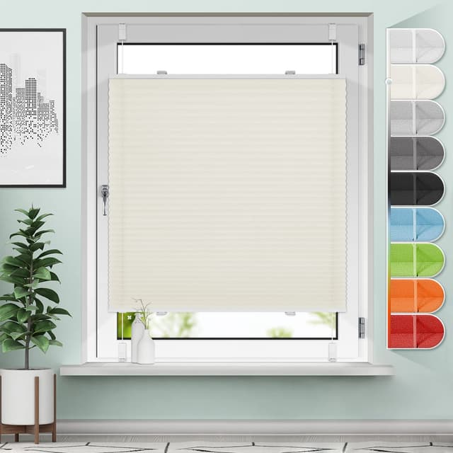 Plissee ohne Bohren Klemmfix Plissees Beige B75 x H90 cm Faltrollo Plisseerollo Jalousien Rollos