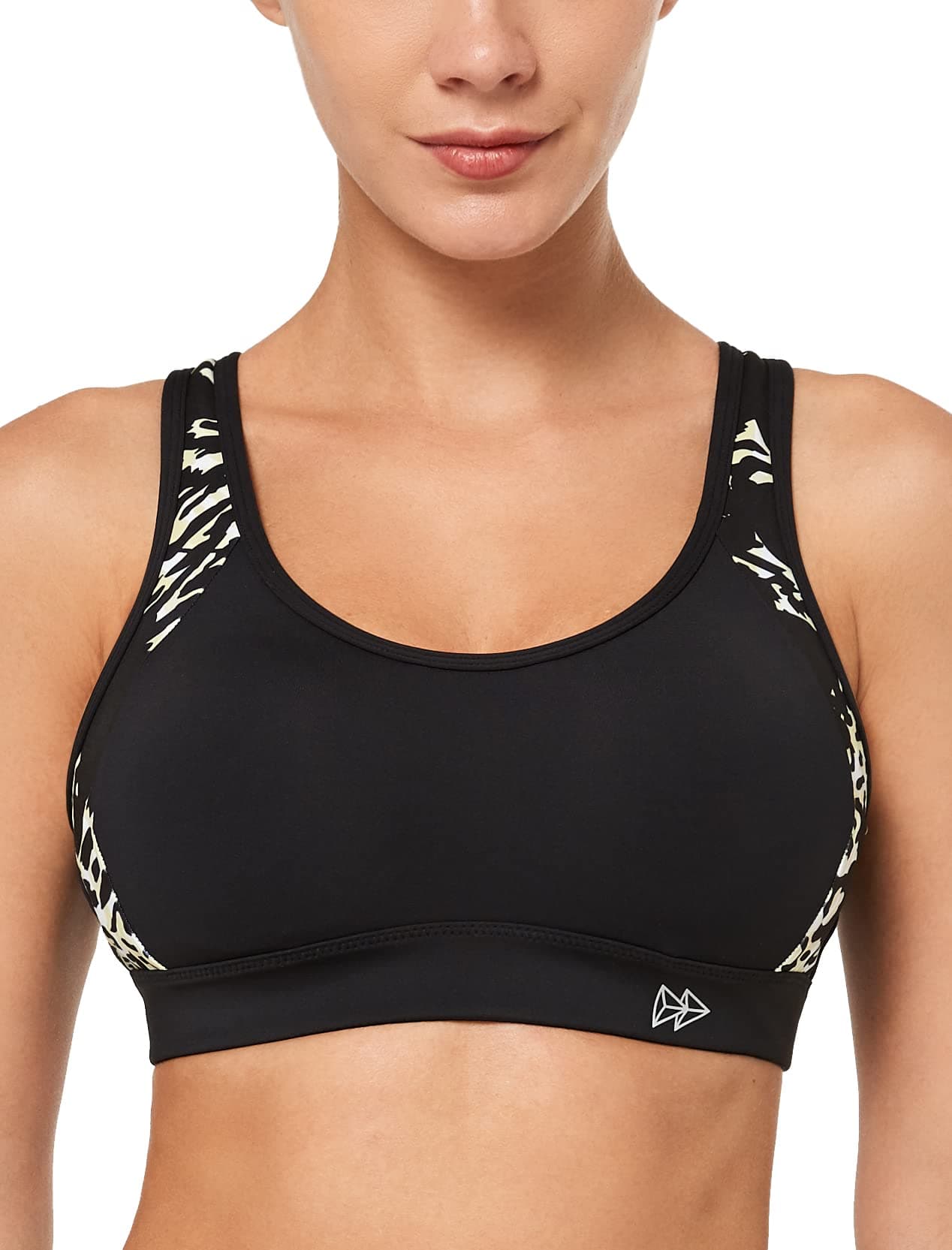 Yvette Sport BH Damen Starker Halt Große Größen Gekreuzt Rücken Gepolstert Fitness Lauf Joggen Yoga Bra 90E Leopard Print/Schwarz