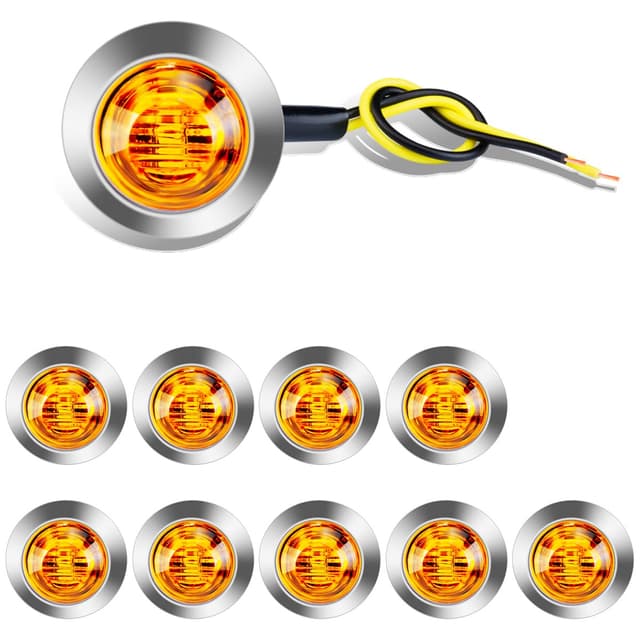 🚥 10 Stück 3/4' Auto Runde LED Seitenleuchten 1,9cm Gelb mit Chromtüllen 🚥