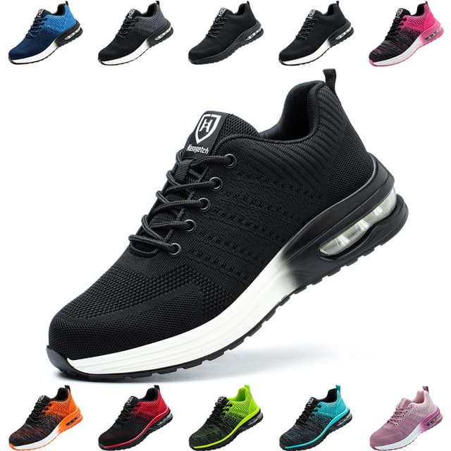 👟🔒 Nasogetch Sicherheitsschuhe Damen Herren Stahlkappenschuhe Arbeitsschuhe Sportlich Atmungsaktiv 38 EU Schwarz 2 Angebot! 👟🔒