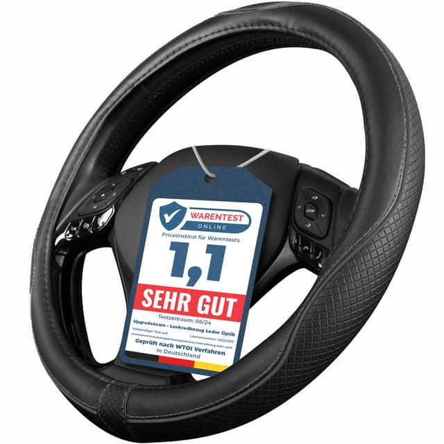 🏎️ Upgrade4cars Lenkradbezug Leder-Optik Schwarz | Lenkradhülle Universal 37-38 cm