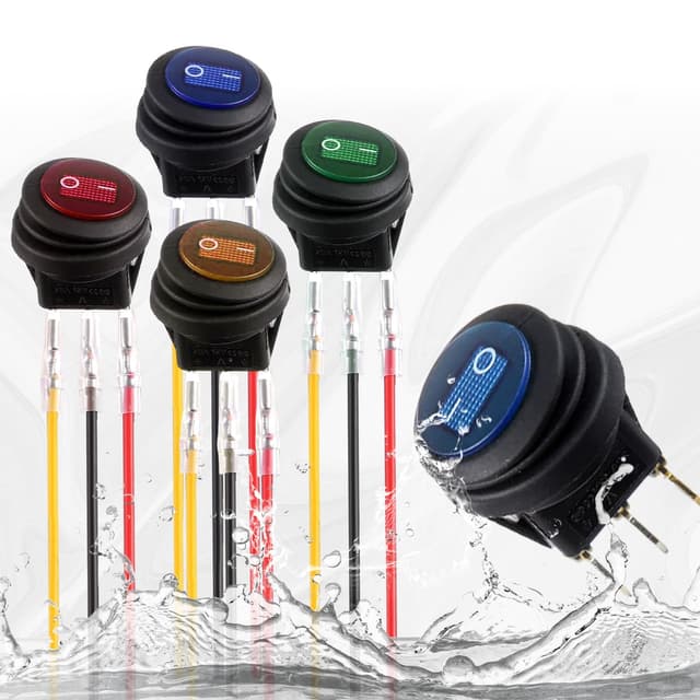 🌈🚗 JINXIAN 4 Stück Wasserdichter Runde Kippschalter 4 Farben mit Licht 12V wippschalter 20A 3 Pins Wippschalter LED Taste Rocker 🌈🚗