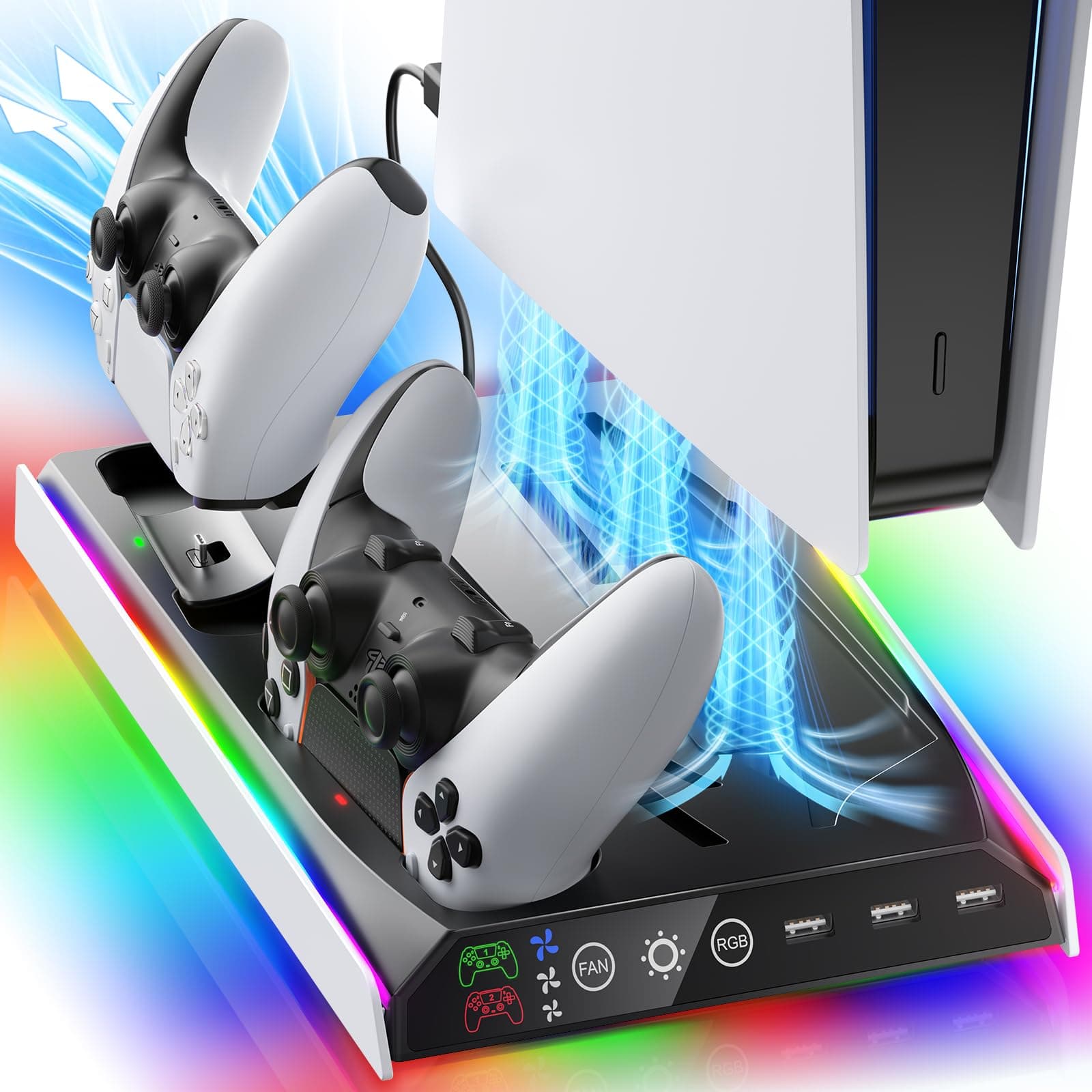 🎮 PS5/PS5 Slim-Ständer mit Kühllüfter und RGB-Licht | 26.34€