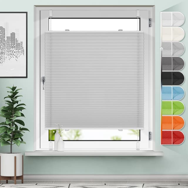 🌟 Plissee ohne Bohren Klemmfix Plissees Hellgrau B100 x H90 cm Faltrollo Plisseerollo Jalousien Rollos für Fenster ohne Bohren 🌞 Sichtschutz und Sonnenschutz