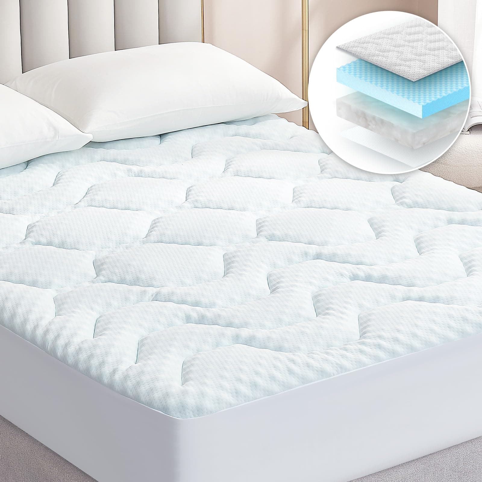 🌟 Super Deal! EHEYCIGA Gel Topper 120x190cm - Memory Foam - Weiß 120x190x3cm