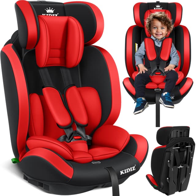 🚗 KIDIZ® Autokindersitz Kinderautositz Gruppe 1+2+3 9-36 kg 5-Punkt-Sicherheitsgurt, Autositz, Kindersitz, Einstellbare Kopfstütze, Mitwachsende Sitzerhöhung 1-12 Jahre, Stabil und Sicher Rot Kinderautositz