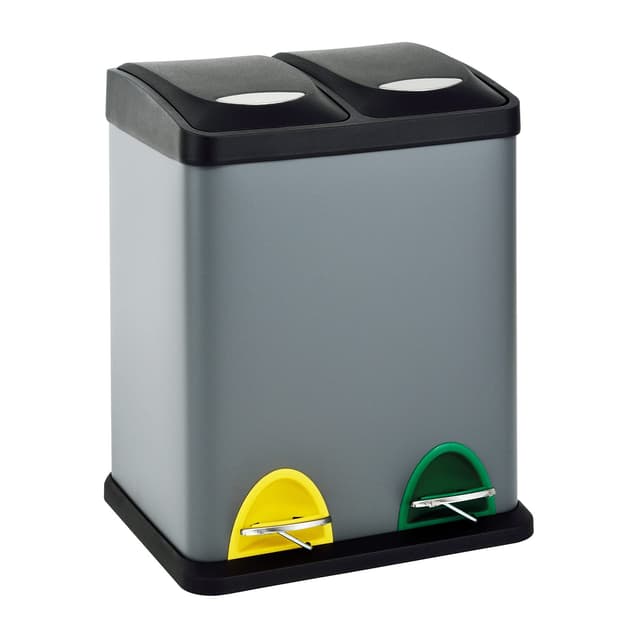 🗑️ SVITA TC2X8 Mülleimer 16 Liter 2x8L doppelt Abfalleimer kompakt 2er-Mülleimer Kücheneimer Mülltrennung Treteimer Grau