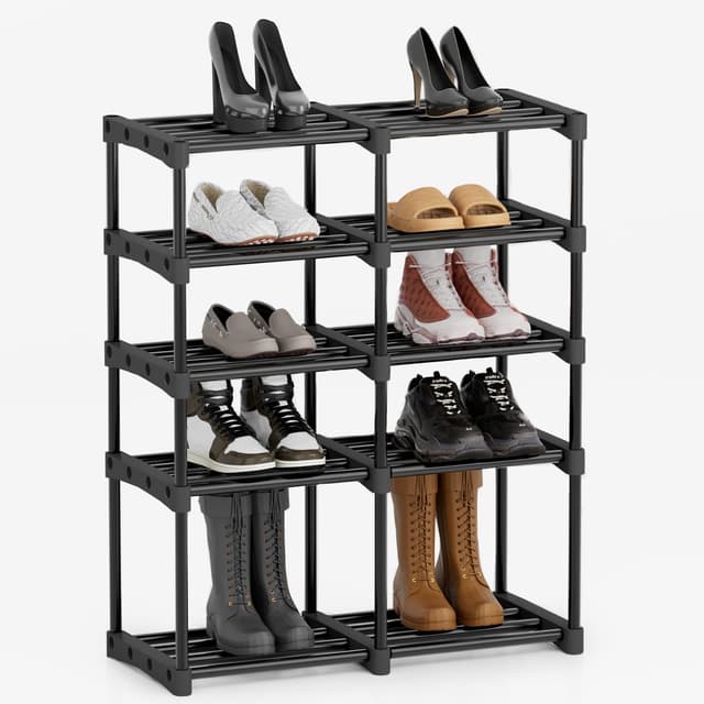 VERONLY Schuhregal Schwarz mit 5 Ebenen Verstellbare Schuhständer aus Metall für 10-20 Paar Schuhe 🥿👠👞