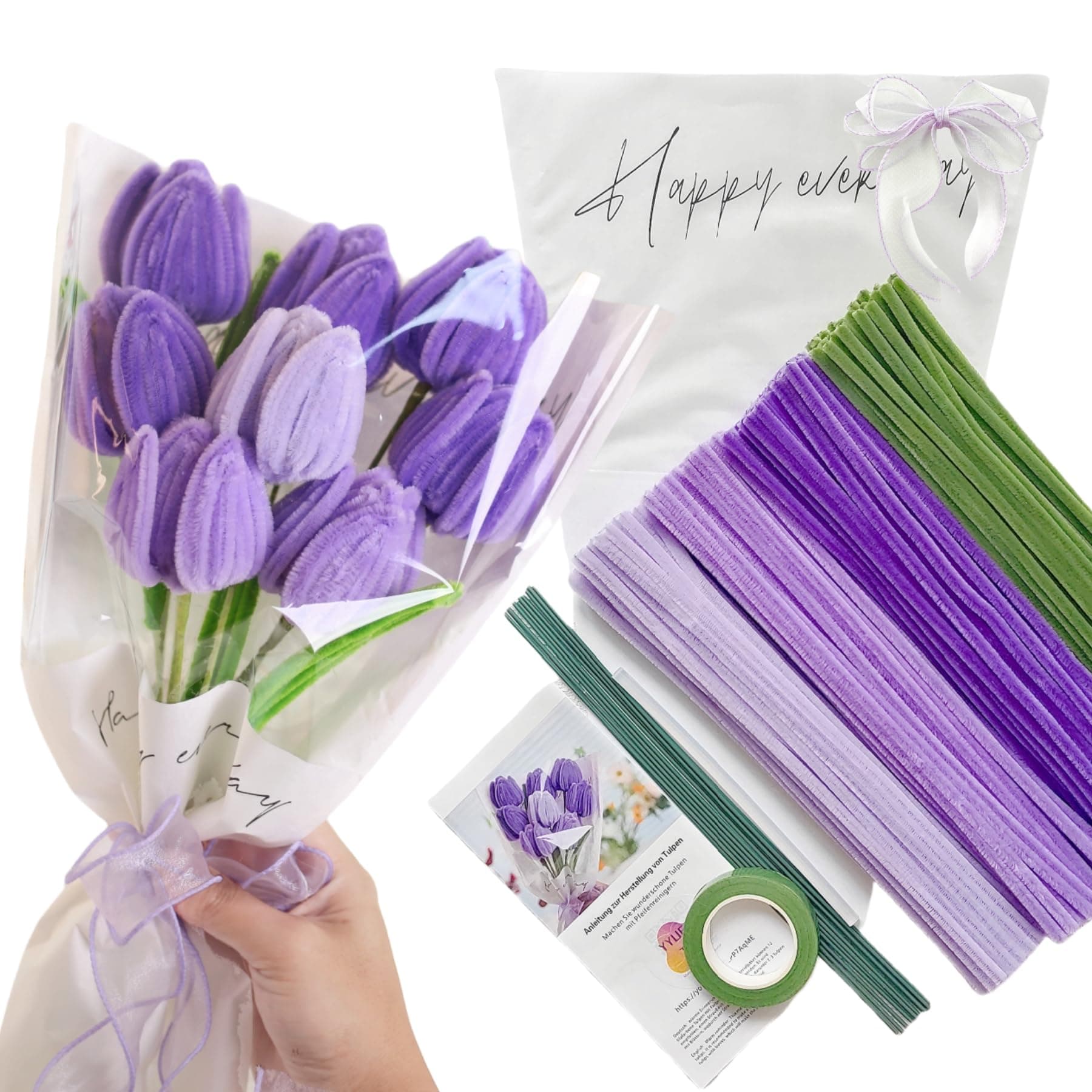 YYUENG TAK Violett Tulpe Blumenstrauß & Pfeifenreiniger Blumen Set 🌷