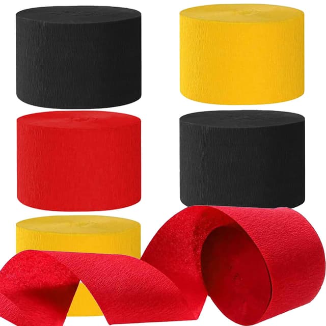 🎉 6 Rollen Schwarz Rot Gelb Krepppapier für Dekorationen - Angebot!