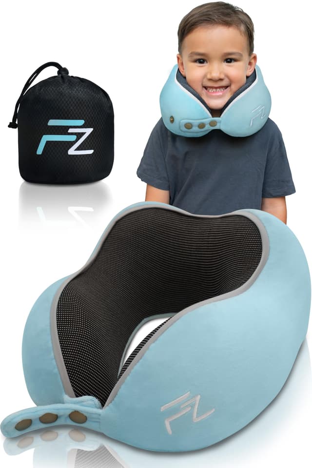 🌟 FLOWZOOM Nackenkissen für Kinder ab 3 Jahre - 360°-STÜTZE & EINSTELLBAR - Blau, Größe S (ab 3 J.) 4.1. Comfy Kids S