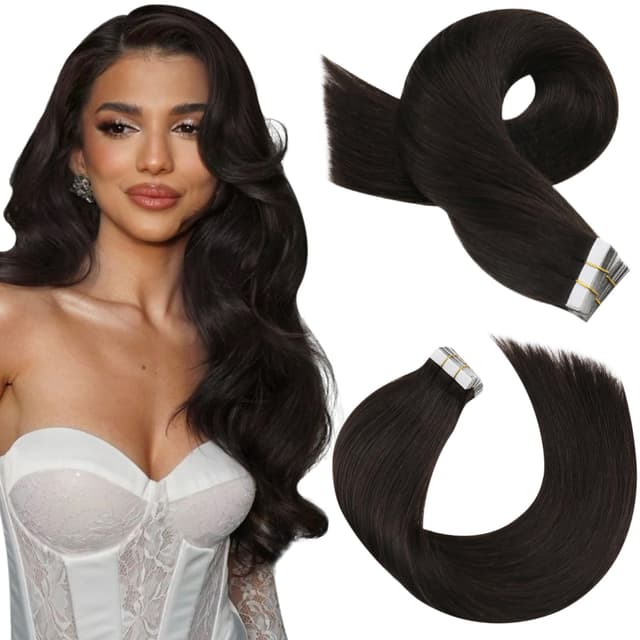 Moresoo Tape Extensions Echthaar 20Stück 50G Invisible Tape Extensions #2 Dunkelste Braun 20 Zoll 50 cm Mode Glattes Haar
