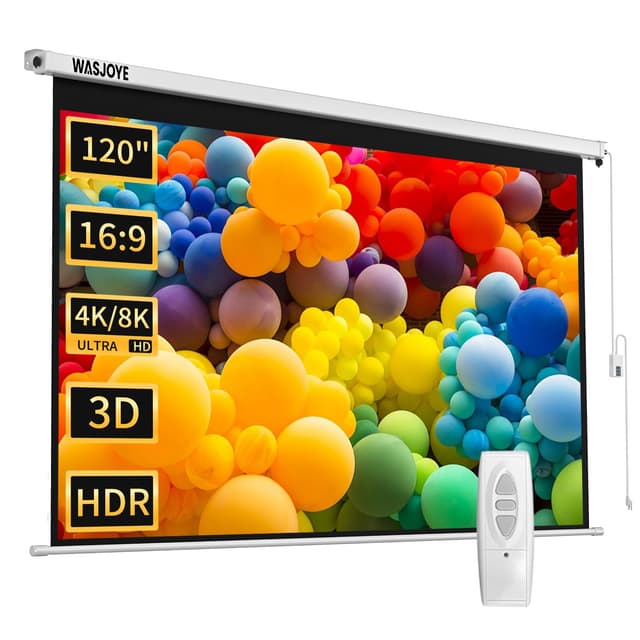 🎥🌟 WASJOYE 120" Leinwand Beamer Elektrisch 🌟🎬 Automatische Projektion 16:9 8K HD Filme Schirm