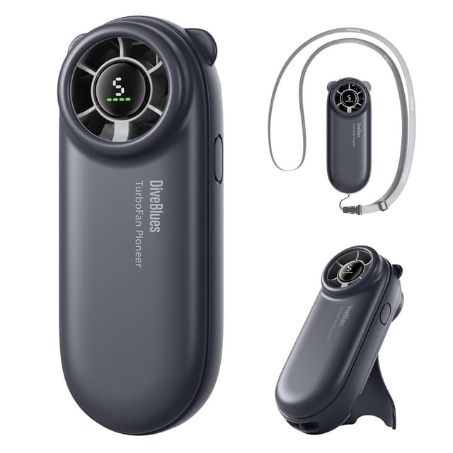 🌬️🐻 Diveblues TurboBear Mini Turbo Handventilator | Taschenformat für Reisen, Outdoor, Sommer Schwarz