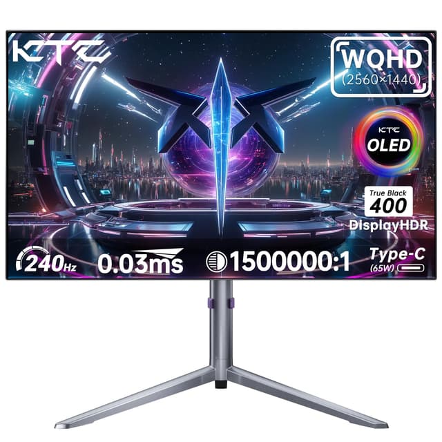 KTC OLED Gaming Monitor 27 Zoll WQHD 1440P - 65W USB C (Unterstützt Videoausgang), 240Hz / 0.03ms GTG, 100% DCI-P3, DisplayHDR True Black 400, Adaptive Sync, Integrierte Dual-Lautsprecher - Weiß OLED QHD 240Hz 0.03mm 27 Zoll
