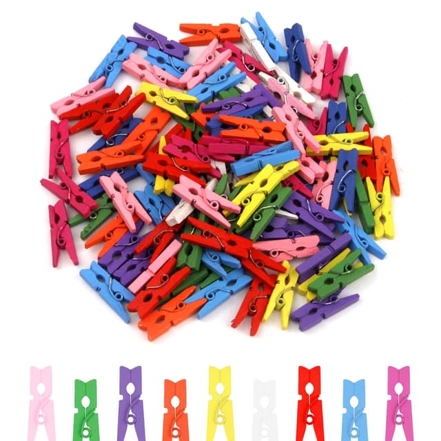 100 Stück Mini Holzklammern Set 🌈 Bunte Wäscheklammern aus Holz