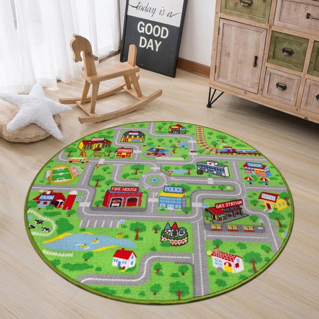 🚗 Capslpad Kinder Spielmatte ø120cm Rutschfeste Kinderteppich 🏙️