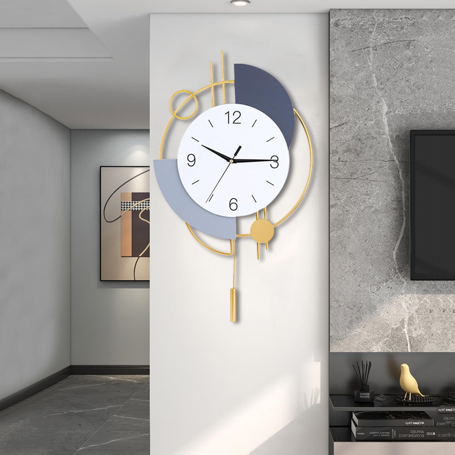 TOHOOYO Wanduhr für Wohnzimmer Dekoration 🕰️ Große dekorative Wanduhr mit Pendel in Gold