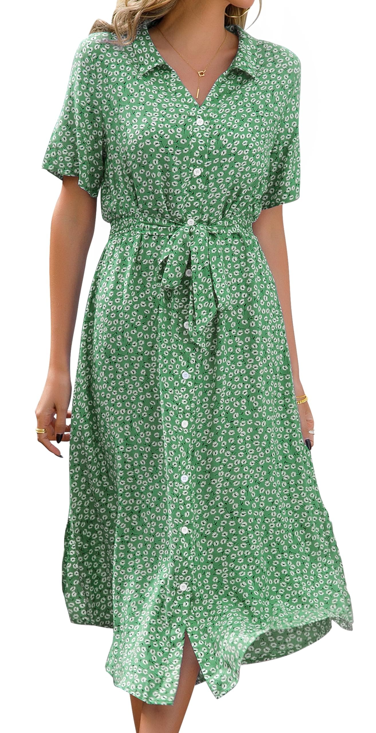Livonmone Sommerkleid Damen 🌸 V-Ausschnitt Blumendruck Kleider Strandkleider