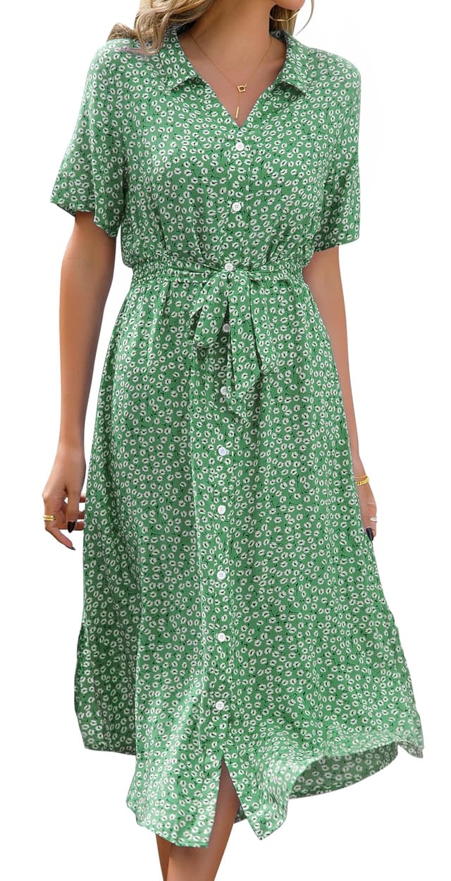 Livonmone Sommerkleid Damen 🌸 V-Ausschnitt Blumendruck Kleider Strandkleider