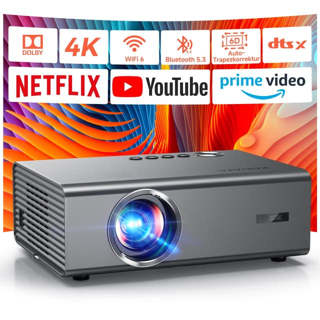 4K Smart Beamer mit integrierter Netflix-App, Kinoähnlichem Sound & HDR | KOGATA Auto-Fokus, 6D Keystone, WiFi 6 & Bluetooth | Heimkino Projektor für Garten & Streaming ohne TV-Stick Grau 🎥🔊