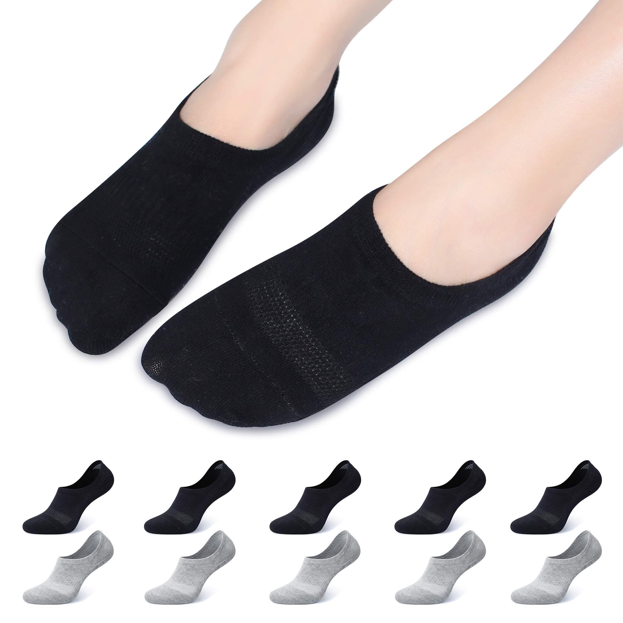 Falechay 10 Paar Sneaker Socken Damen Füßling Herren No show Unsichtbare Socken Sneakersocken 39-42 Schwarz-grau 🧦👟