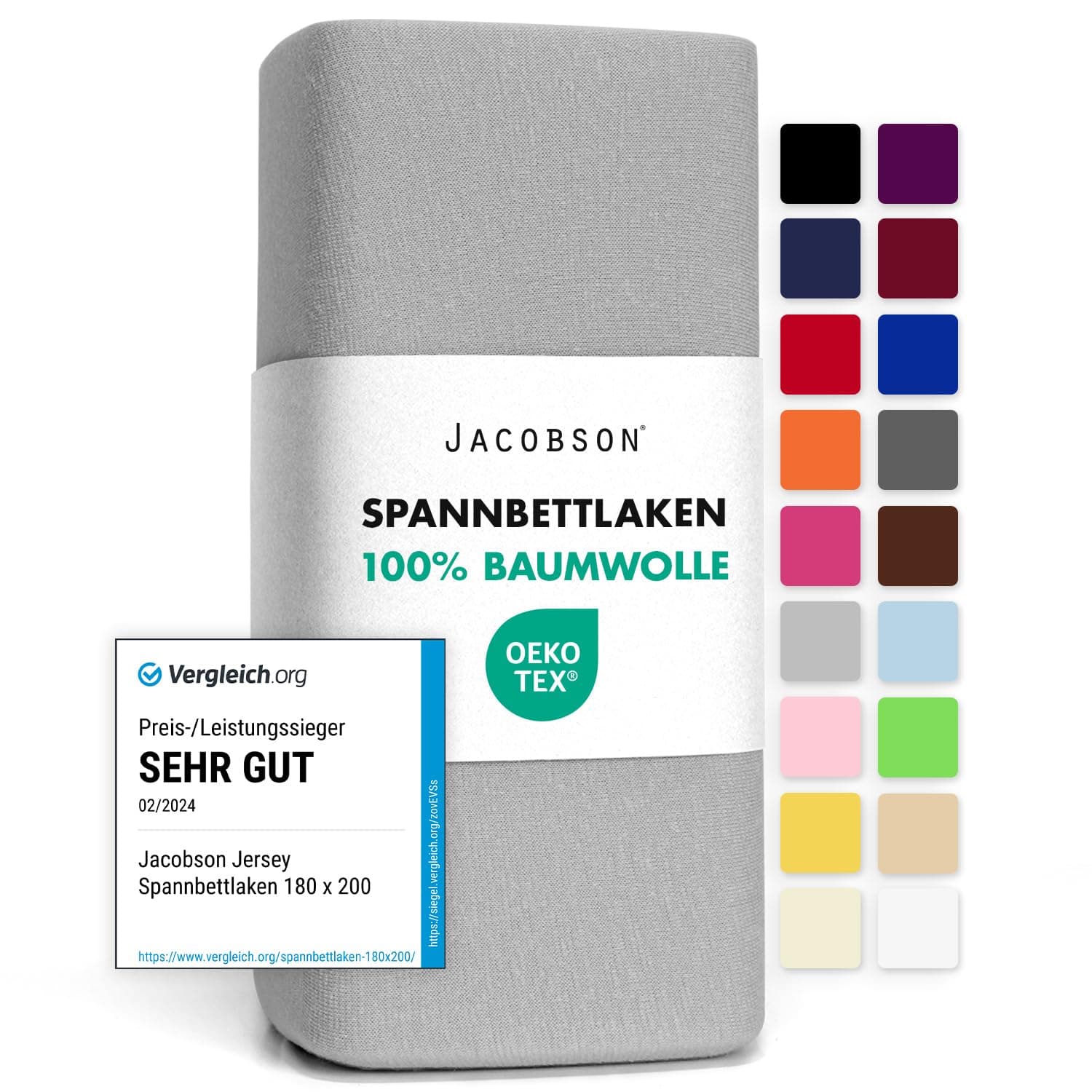🛏️ Jacobson Jersey Spannbettlaken 90x200-100x200 cm Grau