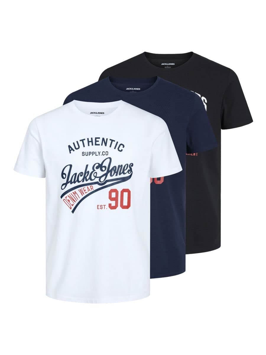 🔥 Tolles Angebot! JACK & JONES Herren T-Shirt (3er Pack) XXL Schwarz/Pack:schwarz+weiß+navyblazer