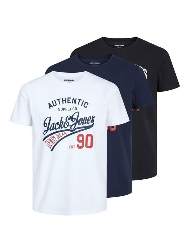 🔥 Tolles Angebot! JACK & JONES Herren T-Shirt (3er Pack) XXL Schwarz/Pack:schwarz+weiß+navyblazer