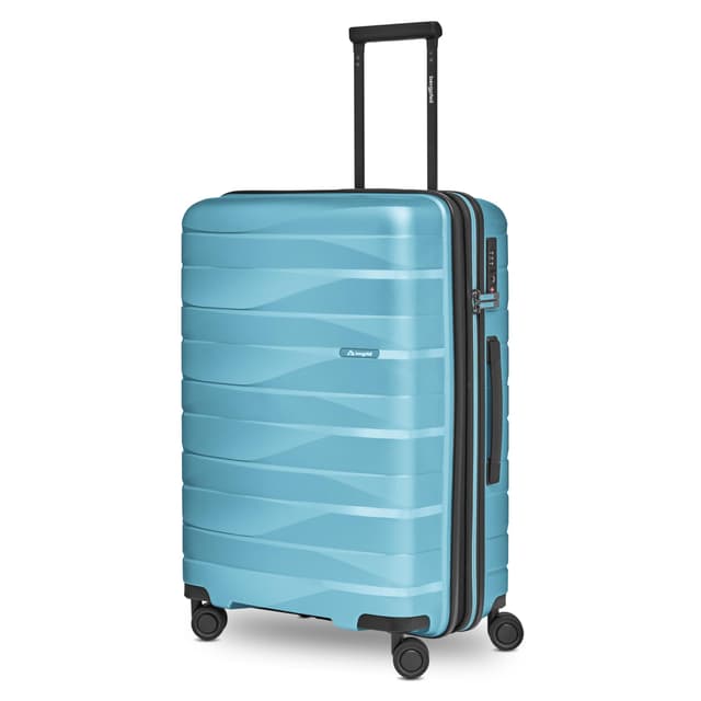 🧳 Bergpfeil Mittelgroßer Hartschalen Check-in Koffer | Trolley erweiterbar 45 x 27 x 66 cm | Glacier Blue Metallic Koffer M (66 cm)